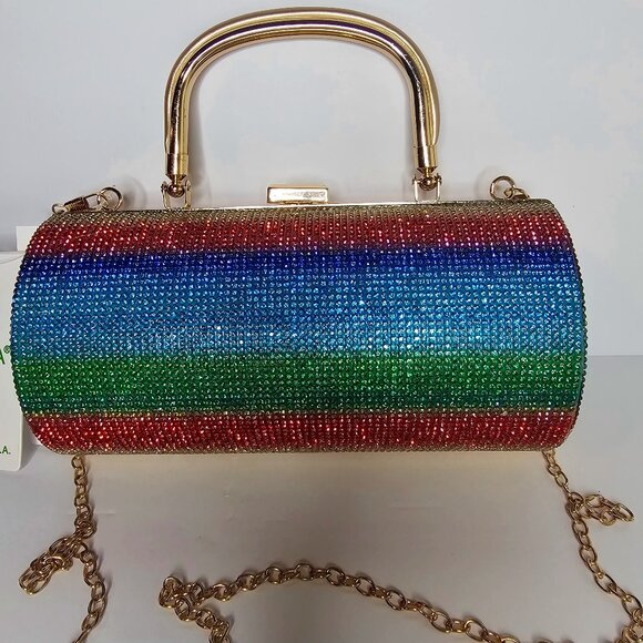 Handbags - CALEESA RAINBOW CYLINDER CRYSTAL CLUTCH
